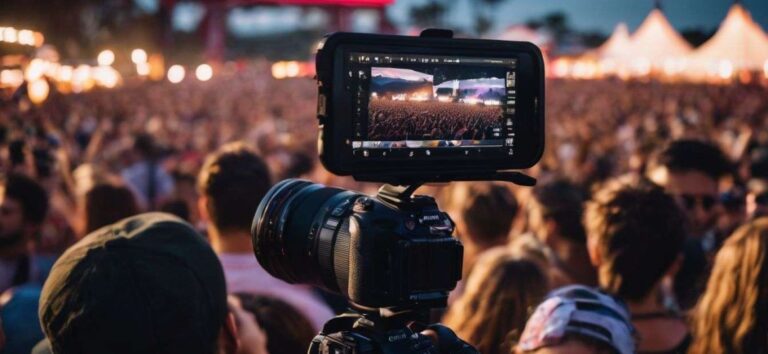 A videographer recording the video of a public in a concert