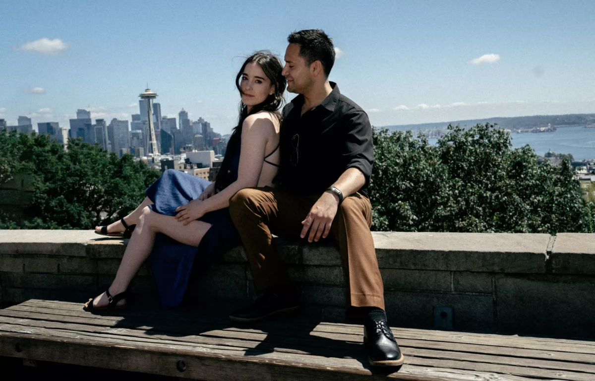 a couple in a view from Seattle city