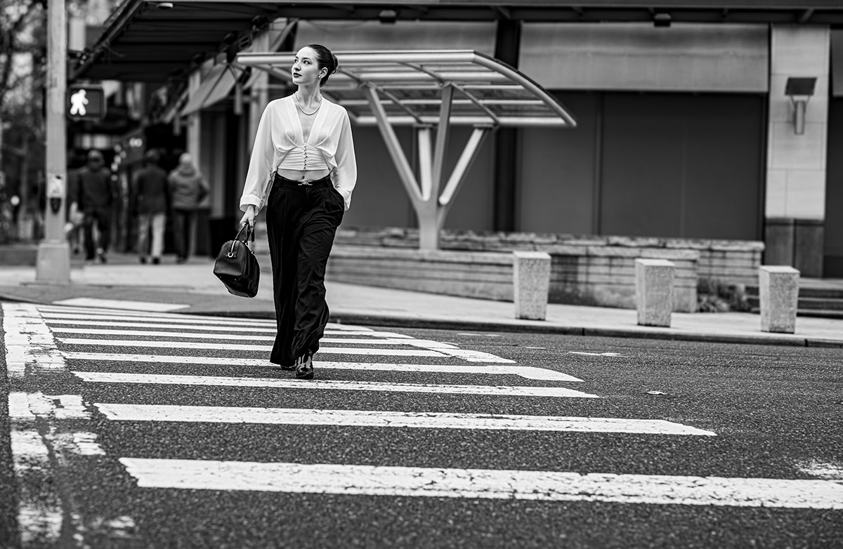 An artistic black and white portrait in Seattle's street