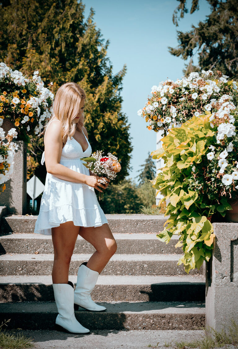 candid picture of a girl standing in a park in Seattle