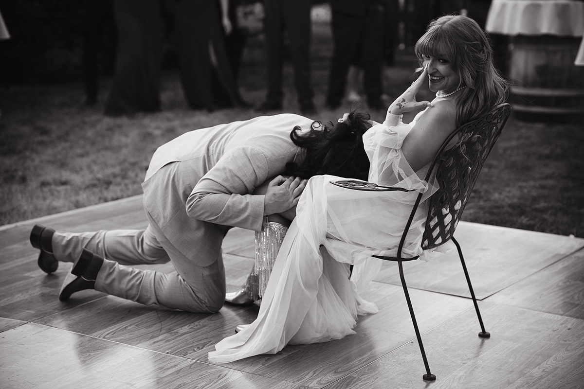 A black and white photo of a couple.
