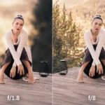 comparison of a f/1.8 vs f/8 portrait photo in Seattle