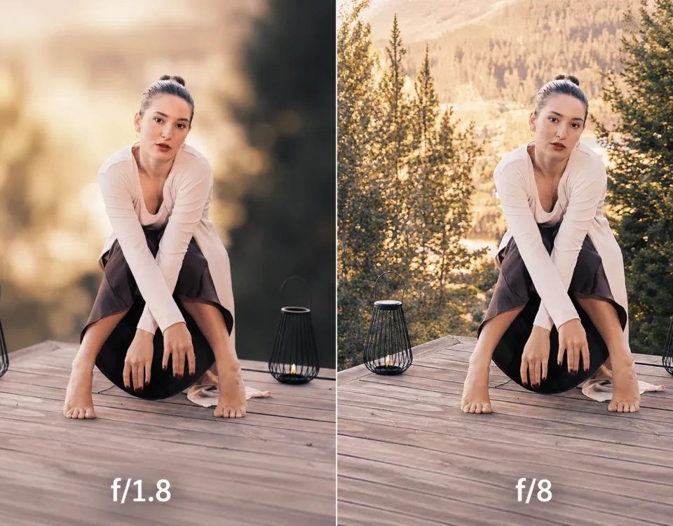 comparison of a f/1.8 vs f/8 portrait photo in Seattle